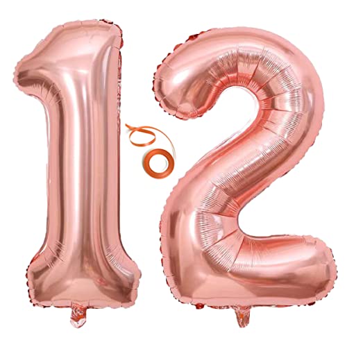 SNOWZAN Palloncino per 12° compleanno oro rosa ragazza numero 12...