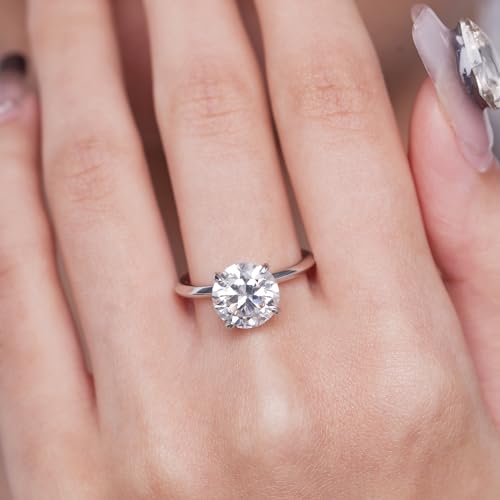 BREN 3 CT Moissanite Rings for Women, Round Cut D Color VVS1 Clarity Moissanite Engagement Ring Wedding Band Diamond Rings for Women,18K White Gold Plated 925 Sterling Silver Promise Rings for Her4