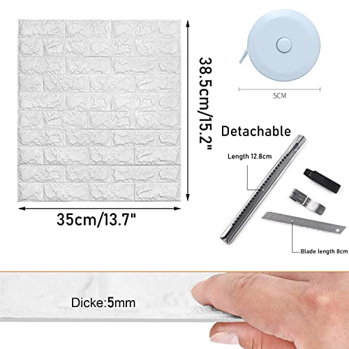 newgulzar 3D Tapete Wandpaneele Selbstklebend,10 Stück Tapete Ziegel Wasserdicht Wallpaper Wandaufkleber Wandtapete Schaumstoff 35×38.5cm,für Küche Wohnzimmer Schlafzimmer Kinderzimmer (Weiß)