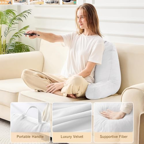 Image of Sasttie Reading Pillow for Bed, Back Pillow for Sitting Up, White | 18 inch Backrest Support Cushion for Couch, Sofa, and Floor, Dorm Essentials, OEKO-TEX, Adjustable Down Alternative Fill