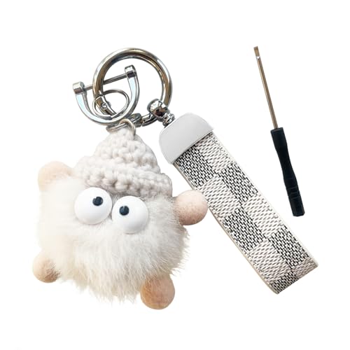 ZVRSUA Llavero Mujer con Muñeco y Hebilla Desmontable, Llavero Coche/Moto de Cuero PU con Diseño Ajedrez, Colgante Decorativo para Bolsos y Llaves (Blanco)