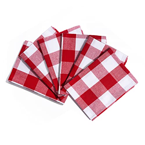 Red And White Plaid Kitchen Towels - Set Of 6 Red Checkered Dish Towels With Hanging Loop - 100% Cotton, Extremely Absorbent, Multipurpose Buffalo Plaid Dish Towels - Reusable & Washable (6 Pack) #TOP15