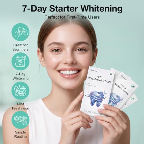 Image of Teeth Whitening Strips, 7-Day Starter Pack, 14 Strips / 7 Treatments, 6% Hydrogen Peroxide Formula with Hydroxyapatite, Mild Mint Flavor, 30-Min Routine