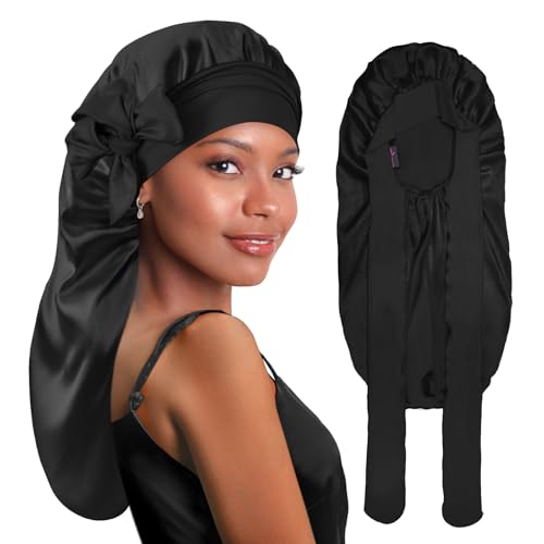 Bonnet de nuit long en satin pour éviter les frisottis des cheveux frisés et locs