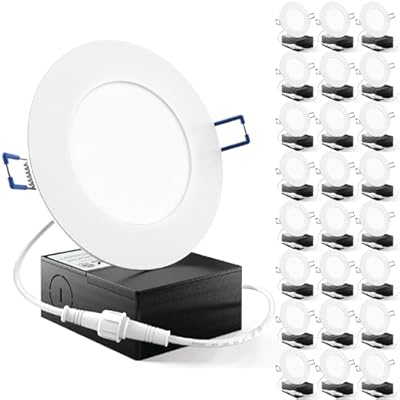 Sunco 24 Pack 4 Inch Ultra Thin LED Recessed Ceiling Lights Slim, 6000K Daylight Deluxe, Dimmable 10W, Canless Wafer Thin with Junction Box.