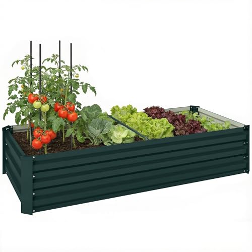 Outsunny Jardinière rectangulaire Potager de Jardin bac à Fleurs en Acier avec Bordure de sécurité et Fond Ouvert dim. 150L x 70l x 30H cm Vert