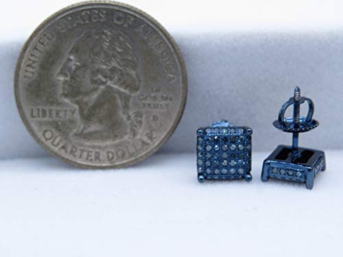 Dazzlingrock Collection Round Blue Diamond Cube Shaped Unisex Stud Earrings (0.50 Ctw, Color Blue, Clarity I2-I3) In Blue Plated 925 Sterling Silver In Screw Back #TOP3