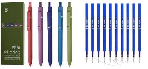 Bolígrafos Gel Vintage MengRan 5 Pcs con 10 Recargas Azul