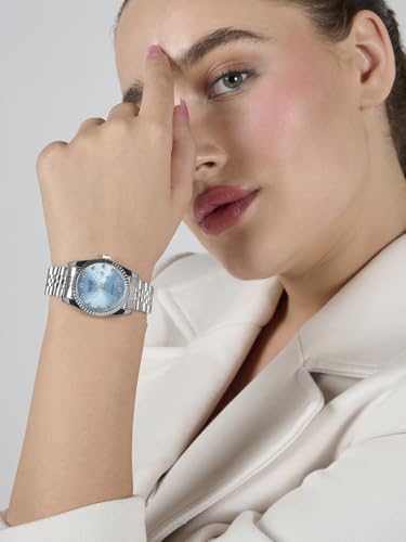 Image of Ajanta Quartz Avenza Women Analog Watch| Stainless Steel Bracelet Strap | Day & Date Display | Water Resistant | Formal & Casual Wrist Watch for Women