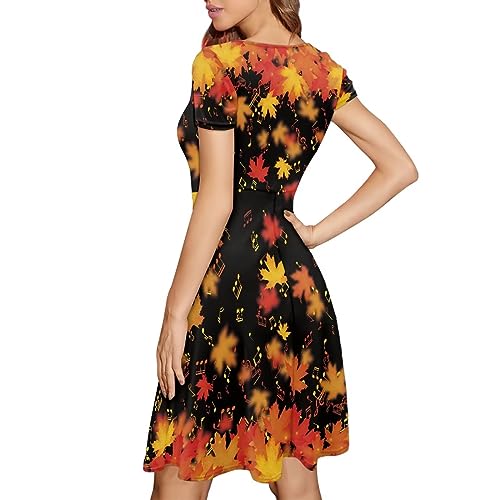 Image of POLERO Sunflower Dress for Women Floral Summer Dresses Short Sleeve Casual Sundresses Midi Dresses