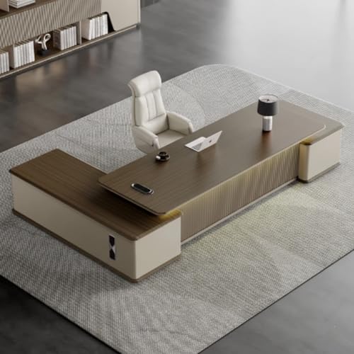 Image of Lakdi The Furniture Co Luxury L-Shape Director Table for CEO Cabin and Premium Executive Office Desk with Walnut Finish - Soft-Edge Design & Integrated Side Storage Unit - LDL-765