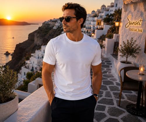 Image of Men's Essential 100% Cotton Crew Neck T-Shirt - Plain, Short Sleeve, Regular Fit, Premium, Super Soft, Classic Everyday Wear