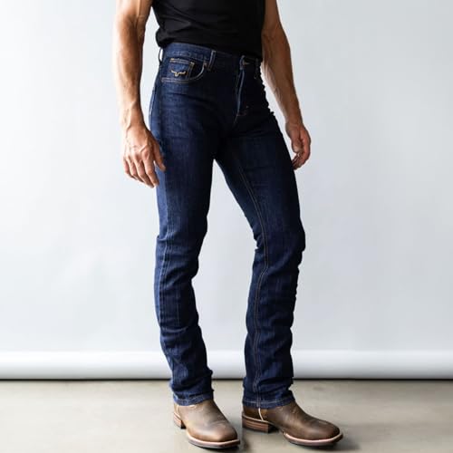 Kimes Ranch Men's Wayne Casual Western Cowboy Classic Mid Low Rise Slim Fit & Straight Leg Blue Denim Jeans2