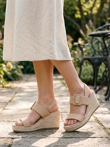 Image of TEMOFON Espadrilles Wedge Sandals for Women: Slip On Elastic Ankle Strap Platform Sandals Dressy Comfortable Summer Wedges Heels Shoes