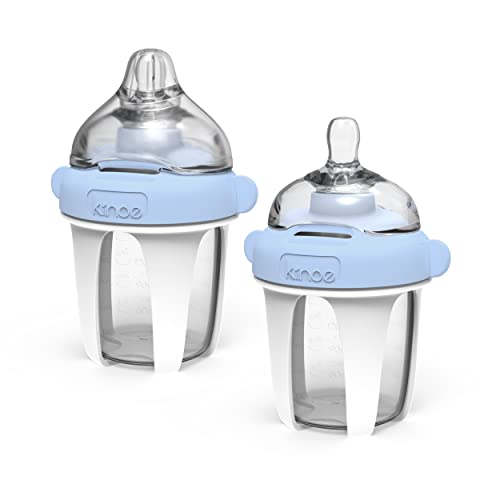 Image of Kiinde Active Latch Silicone Baby Bottle, Anti Colic, Leak Proof, Easy to Clean, Includes 2 Medium Flow Active Latch Nipples with Covers, 4 Ounce, 2 Count, Blue