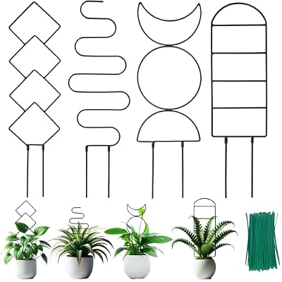 4 Packs 19 in Heighten Trellis for Climbing Plants Indoor, HENABLE Small Garden Metal Trellis for Potted Plants Outdoor for Vine Ivy Flower Plant Support, 4 Different Black Iron Patterns