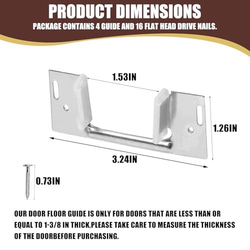 4 unidades de guías inferiores para puertas empotradas N 6566, para puertas de 1-3/8 pulgadas de grosor, hardware para puertas empotradas, guía de piso oculta para puertas correderas de armarios y clósets miniatura 2