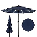 HOMPUS 11FT 3 Tiers Solar LED Patio Umbrella for Outside, Outdoor Market Umbrella with Push Button Tilt, Pool Umbrella w 40 LEDs for Backyard, Deck, Garden, Navy Blue