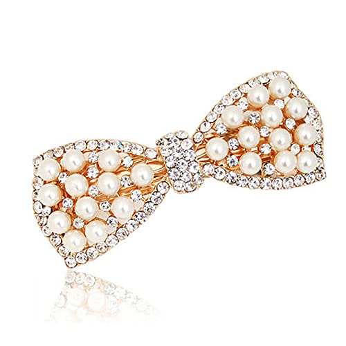 E Emzhole Elegant Hair Barrettes Rhinestone Pearl Bow Hairpin Jewelry Crystal Headdress Diamond Hairpin Hair Accessories Hair Clips (Gold) #TOP1