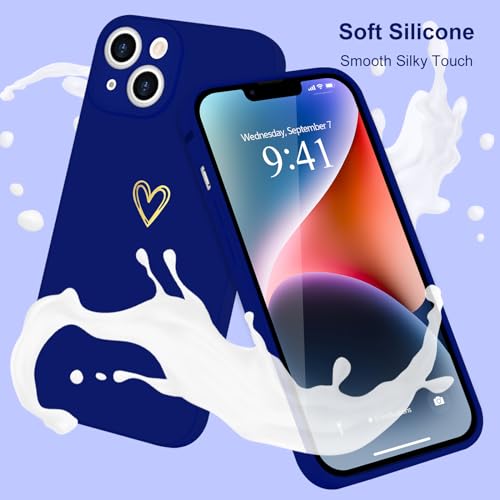Image of Wirvyuer for iPhone 14 Case Cute Heart Pattern Soft Shockproof Slim Protective Silicone Phone Case Cover for Women Girls, Klein Blue