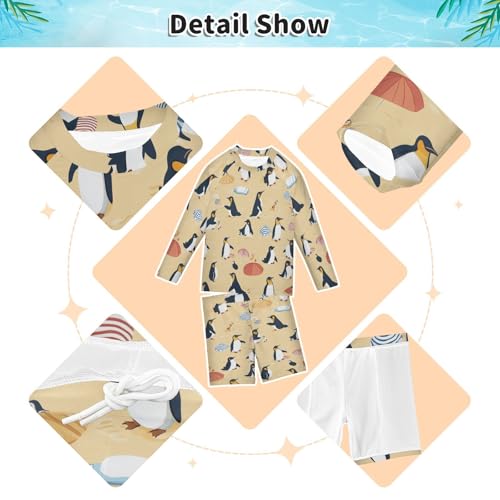 Beach Penguins Boys Swimsuit Rash Guard Toddler Kids Long Sleeve Swim Shirt and Trunks Swimwear Set 3-10Y3
