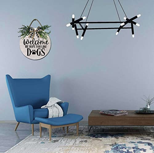 Caryongpee Welcome We Hope You Like Dogs Sign For Front Door,Rustic Round Wooden Wreath,Farmhouse Front Door Front Porch Decor,New Home Housewarming Gift #TOP1