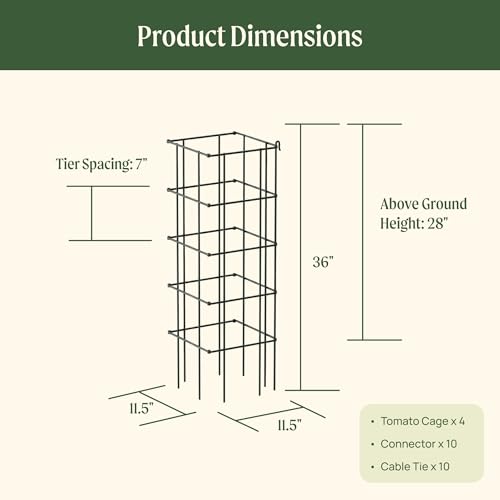 Image of Vego Garden 4 Pack 11.5 inch Square Tomato Cage for Garden & Pots, Rust-Resistant Tomato Stakes Heavy Gauge Plant Cage Trellis Support for Climbing Vegetables Plants
