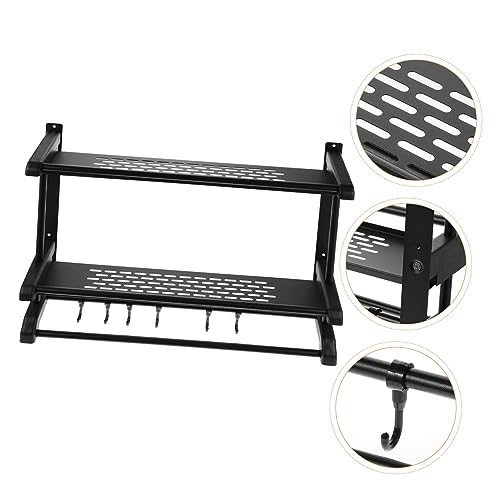 Porte-serviettes double couche noir VOSAREA stable et robuste rangement mural facile