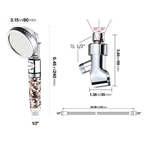 Kaiying Filtered Shower Head With Pausing Switch, High Pressure Hand Held Detachable And Removable Filter Showerhead With 5Ft Hose, Adjustable Angle Bracket (Transparent) #TOP5