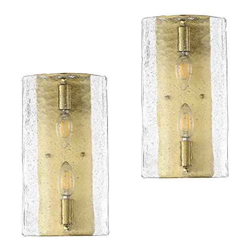 Doraimi Lighting 2 Pack 2 Light Gold Bathroom Vanity Light Fixture Half-Round Handmade Glass Shade Brushed Bronze Finish Wall Sconce Over Counters And Kitchen Island Bathroom Bedside Ul Listed #TOP21