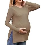 Suéteres negros para maternidad Vestidos Blusa de maternidad Camisetas de maternidad para mujer Top casual de embarazo básico de varios niveles Camisa de manga larga Sudadera de maternidad, caqui, M