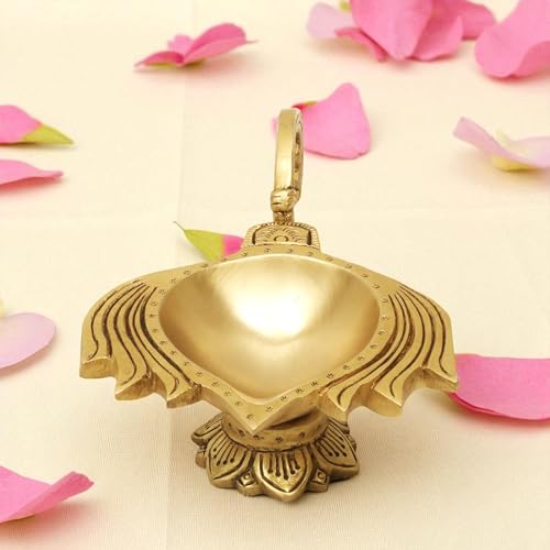Image of SHANTI 100% Pure Brass Lotus Shape Akahnd Diya /Oil Lamp /Kamal Patta Deepak /Diya for Puja Room (LP3421)