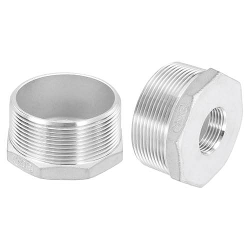 Image of uxcell 2Pcs 2 inch Male to 3 /4 inch Female NPT 304 Stainless Steel Reducer Hex Bushing, Reducing Cast Pipe Adapter Fitting for industrial, oil /gas, water, HVAC, and plumbing systems