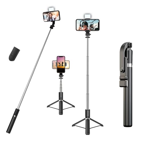 Image of Prolet K9 Selfie Stick Tripod with Light - 67 Inch / 170 CM Reinforced Bluetooth Selfie Stick, Extendable Phone Tripod Stand for Travel, Vlogging & Selfies, Compatible with iPhone & All Smartphones