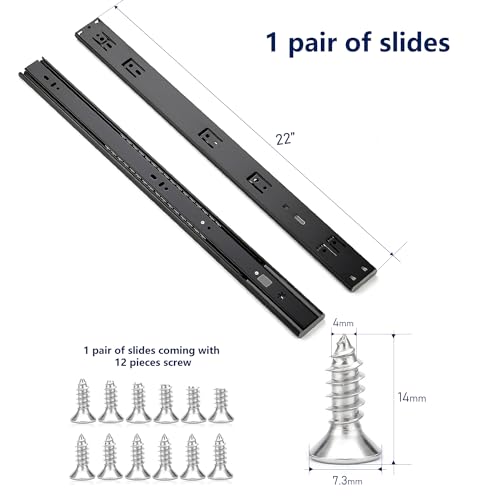 Image of Ravinte 22 Inch Soft Close Drawer Slides 2 Pairs 4 Pack Black Full Extension Ball Bearing Drawer Glide Side Mount