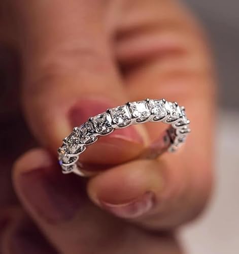 2.00 Carat Princess Cut Lab Created Diamond Half Eternity Wedding Band Ring, 14K White Gold Finish, 925 Sterling Silver