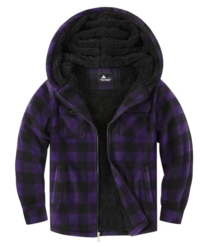 Image of GEEK LIGHTING Boys Flannel Jacket Sherpa Lined Hoodies Zip Up Fleece Plaid Shirt Jackets Winter Outdoor Coat Warm