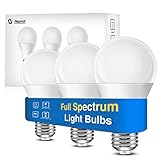 Full Spectrum Light Bulb, Cool White Happy Light Bulbs, Natural Sunlight Bulbs, A19, 6000K, 9W 60W Equivalent, E26/E27, Pack of 3