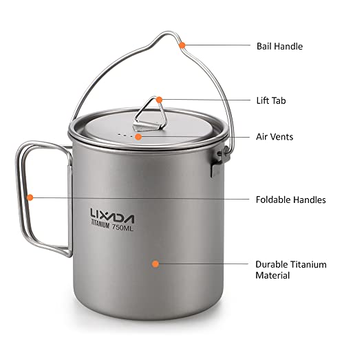 image for Lixada Camping Cookware Set,3PCS Lightweight Titanium Set 750ml Pot 42