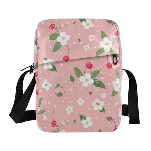 KLL Pink Fresh Crushed Flower mens messenger bag Vegan Leather mens crossbody bag Travel Lady Shoulder Handbags