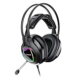 Tronsmart Alpha-glary Auriculares Gaming, Cascos Gaming 50mm Estéreo Envolventes 3,5 mm Jack con Micrófono Ajustables-RGB LED-Cancelación del Ruido para Mac/PC