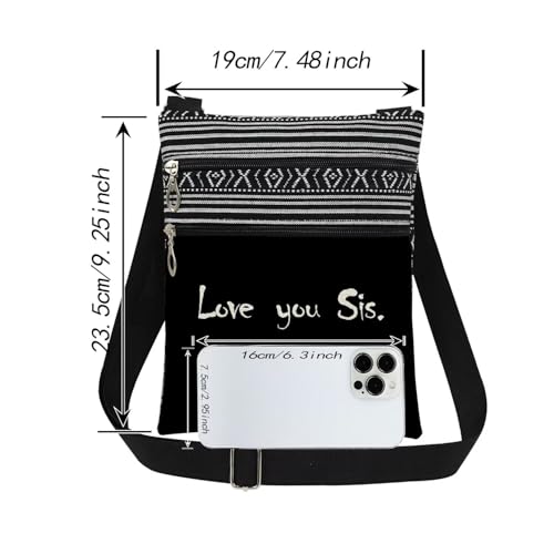 Love You Sis Print Crossbody Bag Unique Birthday Gift for Best Friend Sisters Teens Christmas Thanksgiving Gift for Women Travel Messenger Bag Adjustable Shoulder Strap (Black)2