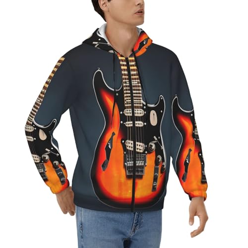 Sweat à capuche zippé homme imprimé guitares électriques orange EdWal décontracté