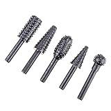 Rotary Burr Set - 5 Piece Set Of Heavy Duty And Durable 1/4 Shank Rotary Rasp File Set - Wood Carving - Ball, Oval, Cylinder, Large Tree, Small Tree, Grinding, Polishing, Carving, Trimming - By Katzco