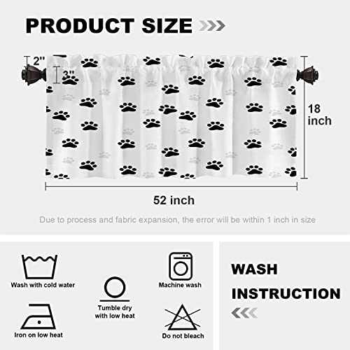 Batmerry Paw Cat Dog Kitchen Valances Half Window Curtain, Nature White Colorful Paw Prints Pattern Animal Cartoon Kitchen Valances For Bedroom Valance For Decor Reducing The Light #TOP3