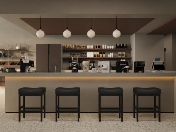 Butacos de bar negros BOSHIRO, juego de 2 sillas altas con superficie curva, asientos acolchados gruesos y reposapiés, sillas para desayuno en sala, cocina o bar miniatura 5