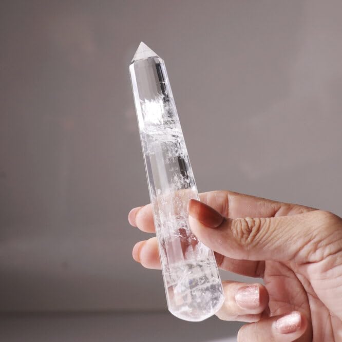 Image of Clear Quartz Crystal Wand Point (100-120g) Natural Polished Gemstone for Reiki, Meditation, Chakra Healing, Energy Amplification, Massage Therapy, Feng Shui Decor & Gifting