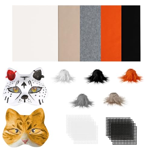 Giftota 20 Pcs DIY Cat Therian Mask Material Kit with Super Soft Felt Fabric Sheet, Plush Faux Fur, Eye Mesh (No Mask)