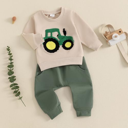 FYBITBO Infant Toddler Baby Boys Fall Clothes Long Sleeve Shirts Tops and Pants Farm Tractor Outfits Winter Clothing Sets3
