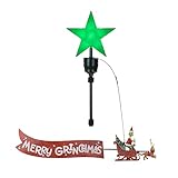 Mr. Christmas Animated Grinch Sleigh Tree Topper with LED Star and Merry Grinchmas Banner Holiday Decoration